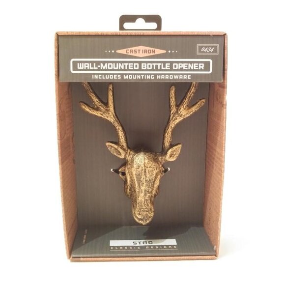 The KRAFTSMAN Co. Cast Iron Bottle Opener Stag Wall Mounted w/Hardware - Picture 4 of 7